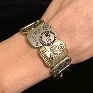 Mixed Metal Spiral Pattern Inspirational Statement Bracelet